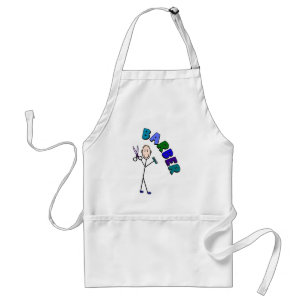 Barber Stick Person Design With Scissors/Comb Adult Apron