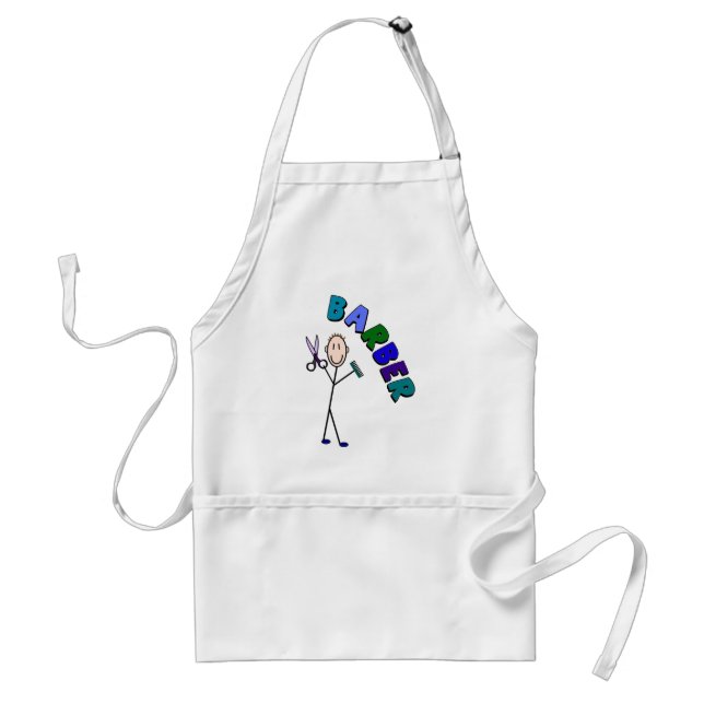 Barber Stick Person Design With Scissors/Comb Adult Apron (Front)