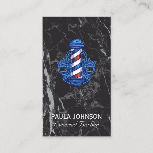 Barber Striped Pole  Black Marble Business Card