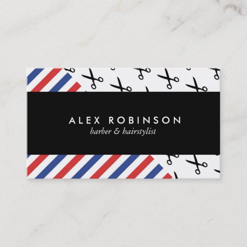 Barber stripes and scissors hair business card