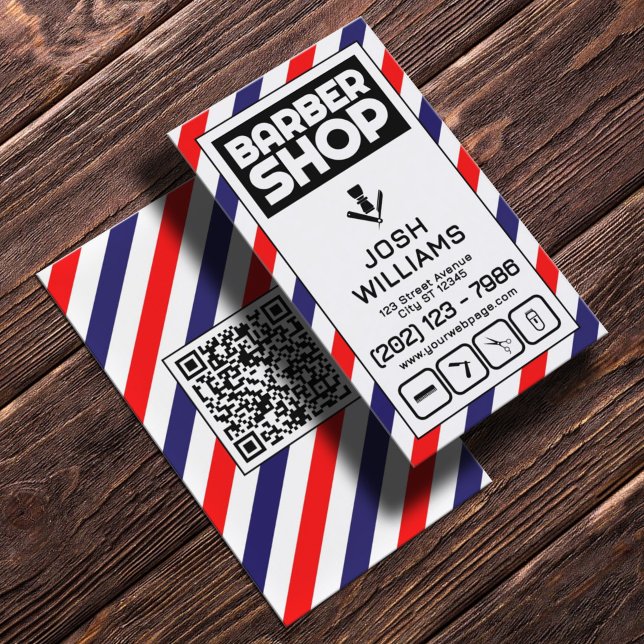 Barber stripes blue and red barbershop logo business card (Creator Uploaded)