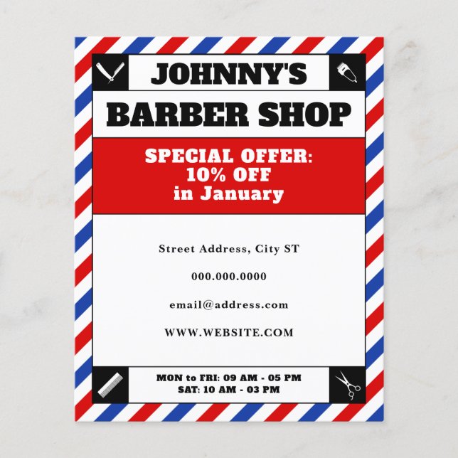 Barber stripes red and blue frame flyer (Front)