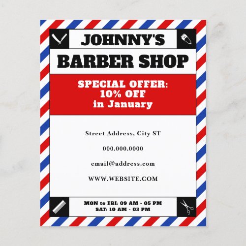 Barber stripes red and blue frame flyer