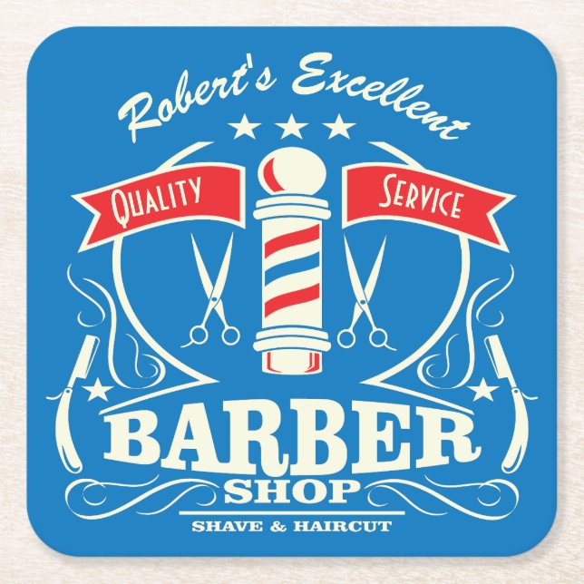 Barber Stylist Tools Barbershop Monogrammed Square Paper Coaster (Front)