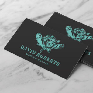 Barber Teal Razor & Rose Logo Barbershop Dark Gray Business Card