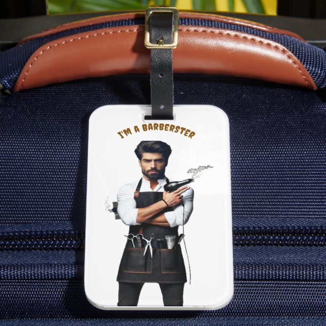 *Barber-Themed luggage Tag, Tag (Front Insitu 2)