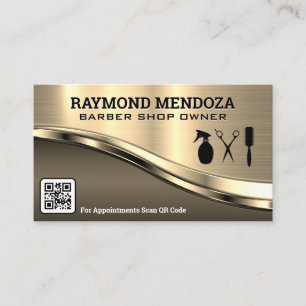 Barber Tools QR Code Metallic Business Card