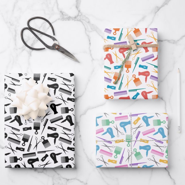 Barber Tools Silhouette Patterns Wrapping Paper Sheets (Front)