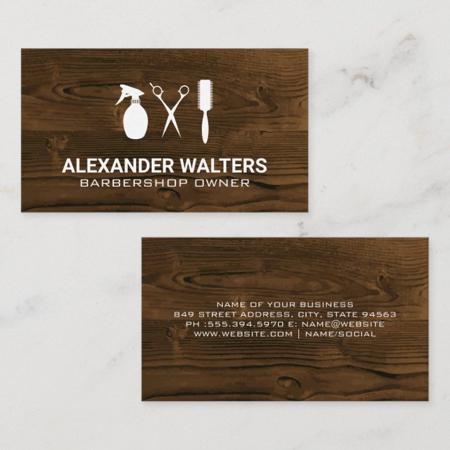 Barber Tools | Wood Grain Business Card (Front/Back)