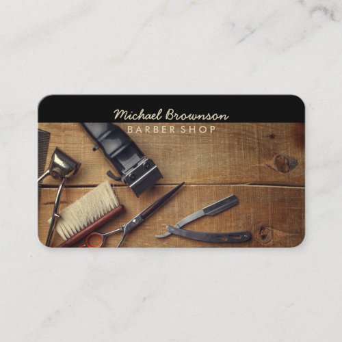 Barber Tools Wood Rustic Business Card