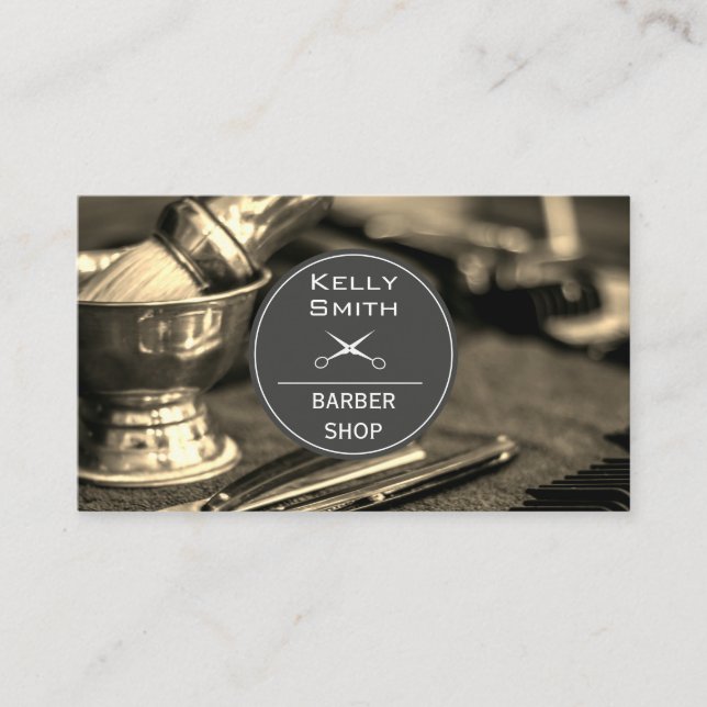 Barber Tools | Wood Trim Business Card (Front)