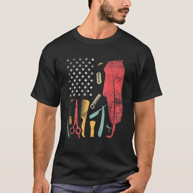 Barber Us Flag Hairdresser Love Hairdryer Barber H T-Shirt (Front)