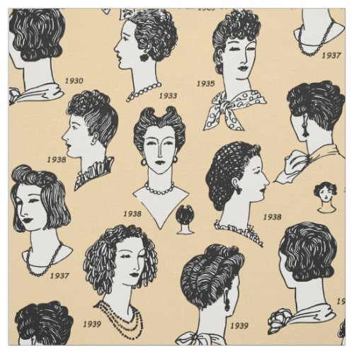 Barber vintage hairstyle 1940s retro girl pattern fabric