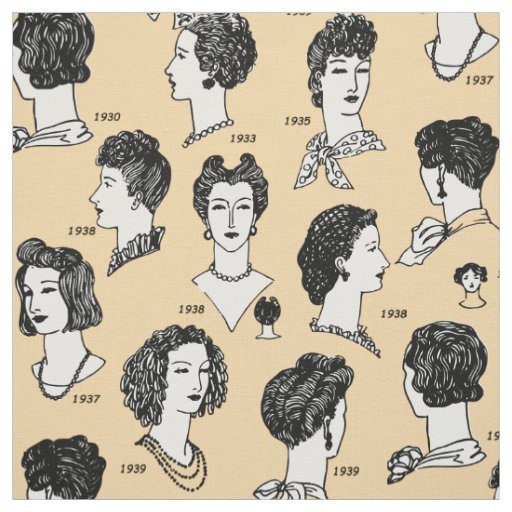 Barber vintage hairstyle 1940s retro girl pattern fabric | Zazzle