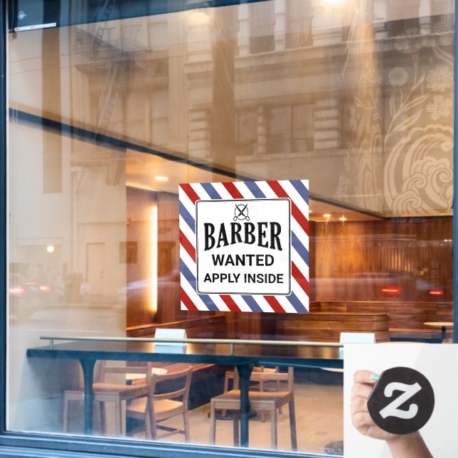 Barber Wanted Apply Inside Barber Shop Help Wanted Window Cling (Cafe Window)