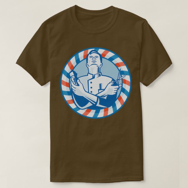 Barber With Clipper Hair Cutter and Scissors T-Shirt (Design Front)