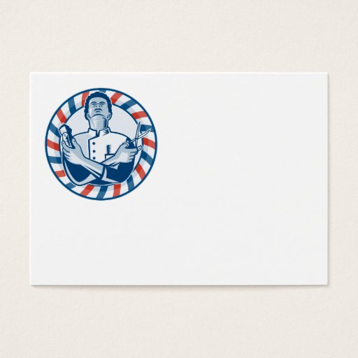 Customizable Barber With Pole Hair Clipper and Scissors Retro Business Card Template