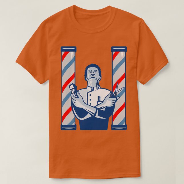 Barber With Pole Hair Clipper and Scissors Retro 2 T-Shirt (Design Front)