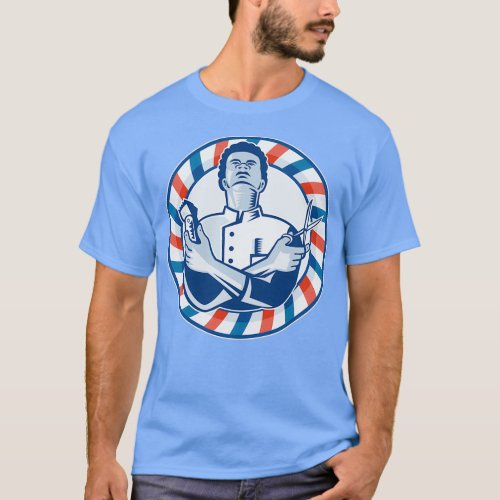 Barber With Pole Hair Clipper and Scissors Retro T_Shirt