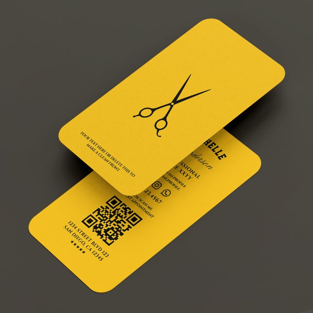 Barber Yellow Black Barbershop Scissors Minimal  Business Card (Creator Uploaded)