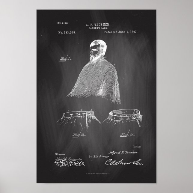 Barber's Cape Antique Patent Poster Chalkboard (Front)
