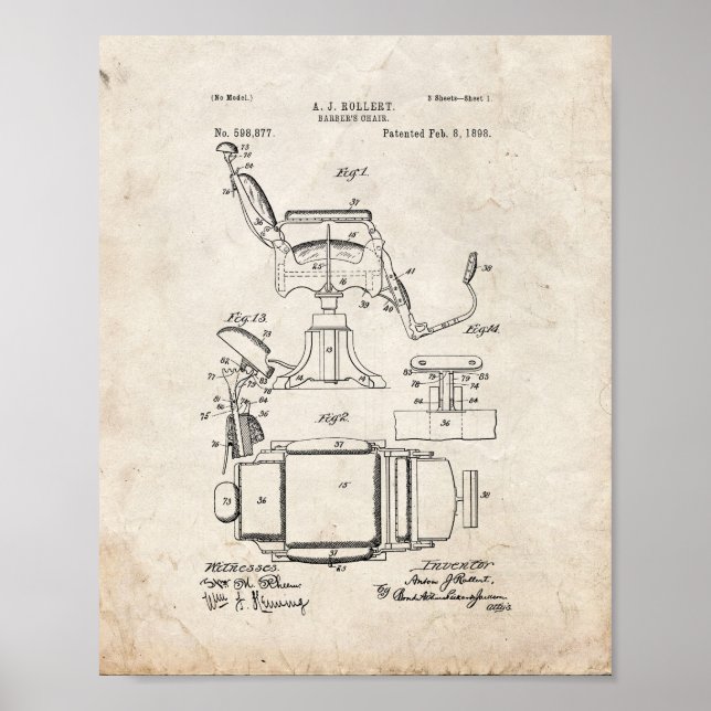 Barber's Chair Patent - Old Look Poster (Front)