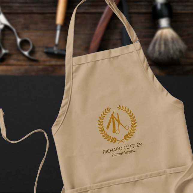 Barbers name and logo barber shop elegant vintage adult apron (Creator Uploaded)