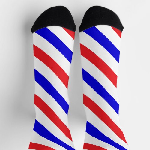 Barbers Pole Red White and Blue Diagonal Stripe Socks