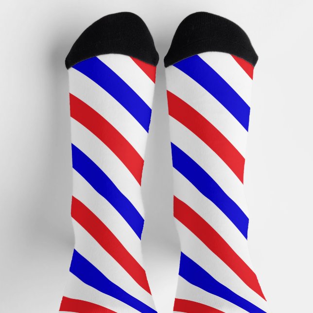 Barber's Pole Red, White and Blue Diagonal Stripe Socks (Top)