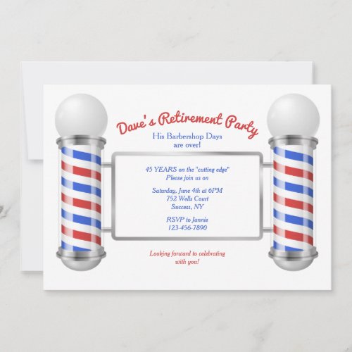 Barber's Pole Retirement Party Invitation