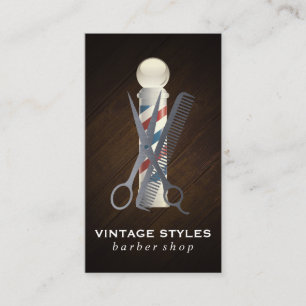 Barbers Poll   Scissors Comb Logo Business Card
