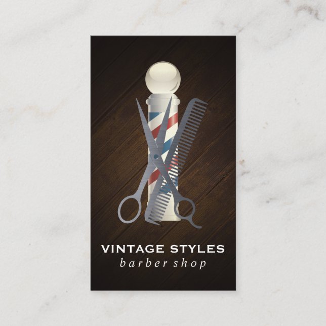 Barbers Poll | Scissors Comb Logo Business Card (Front)