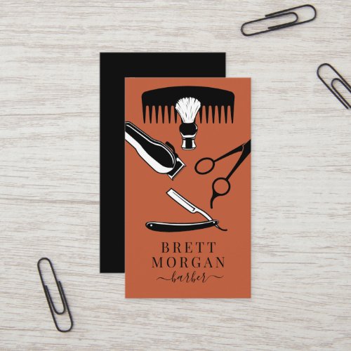 Barbers Tools Orange Black Barber Business Card