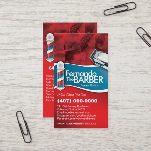 Customizable Barbershop Barber (Barber pole and clippers) Business Card