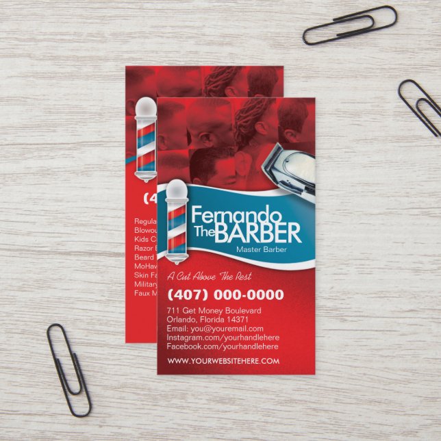 Barbershop Barber (Barber pole and clippers) Business Card (Front/Back In Situ)