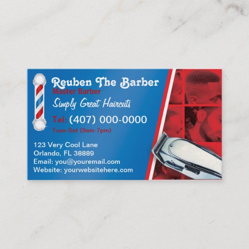 Barbershop Barber Barber pole and clippers Business Card