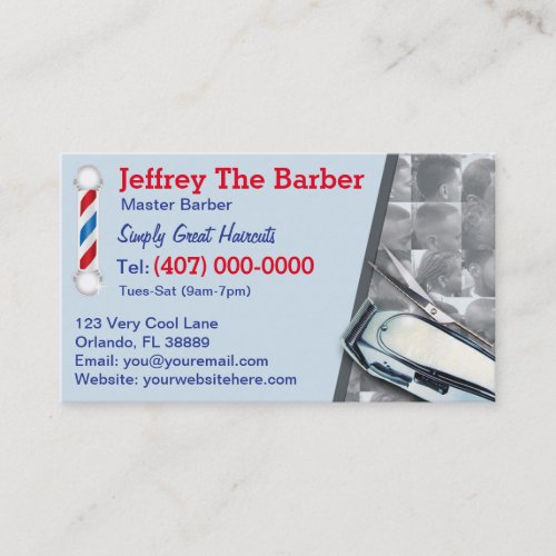 Barbershop Barber Barber pole and clippers Business Card