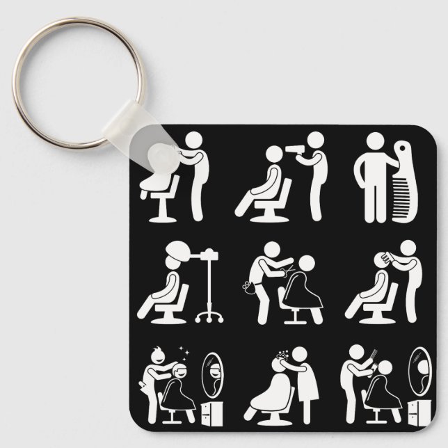 Barbershop Barber & Hairstylist Saloon Routine   Keychain (Front)
