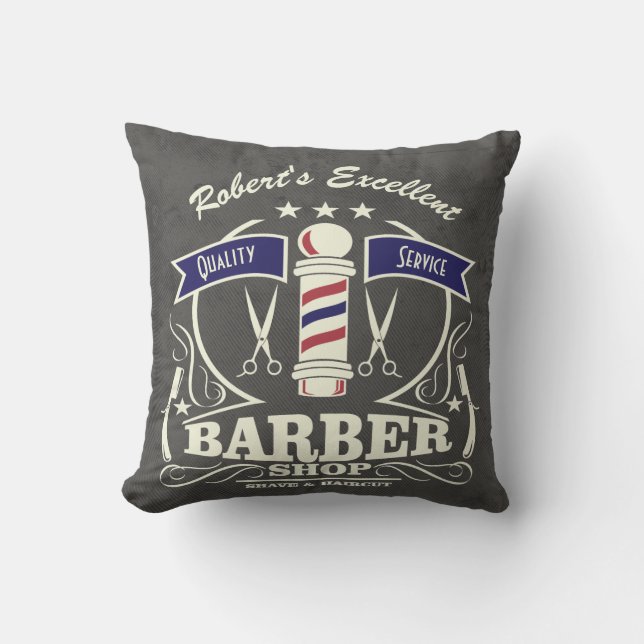 Barbershop Barber Hipster Stylist Pole Red Blue Throw Pillow (Front)