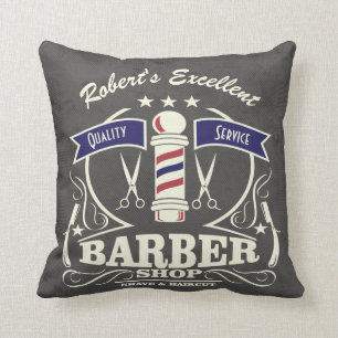 Barbershop Barber Hipster Stylist Pole Red Blue Throw Pillow