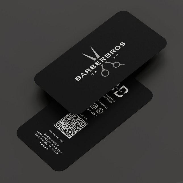 Barbershop Barber Modern Black Silver Scissors  Business Card (Barbershop Barber Modern Black Silver Scissors Business Card
)
