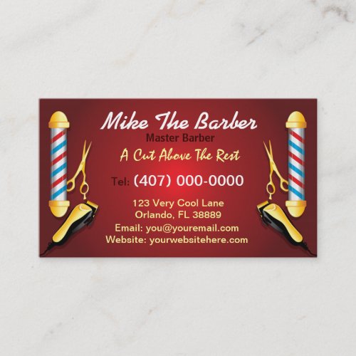 Barbershop Barber pole and clippers Business Card