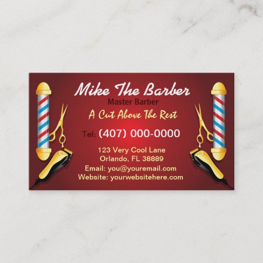 Customizable Barbershop (Barber pole and clippers) Business Card