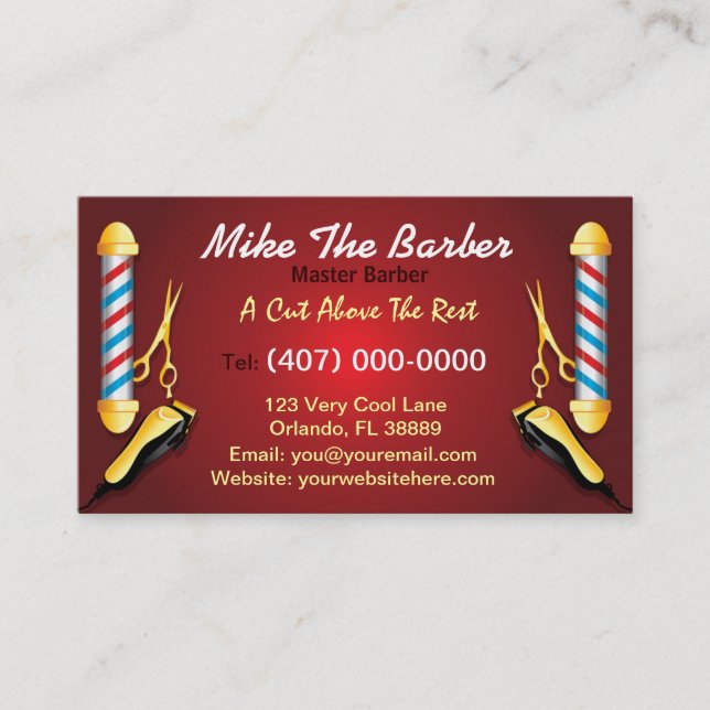 Barbershop (Barber pole and clippers) Business Card (Front)