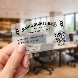 Barbershop Barber Pole Classic Transparent QR Clear Business Cards
