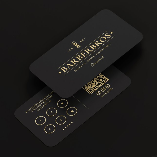 Barbershop Barber Pole Elegant Black Loyalty  Business Card (Barbershop Barber Pole Elegant Black Loyalty Business Card
)
