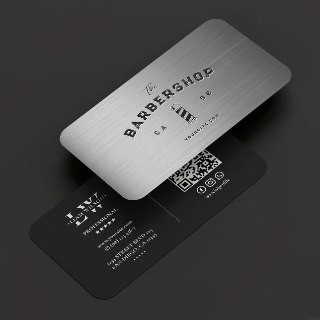 Barbershop Barber Pole Elegant Black Silver Modern Business Card (Barbershop Barber Pole Elegant Black Silver Modern Business Card
)