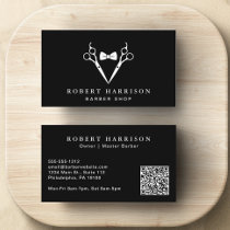 Barbershop Barber QR Code Black Business Card