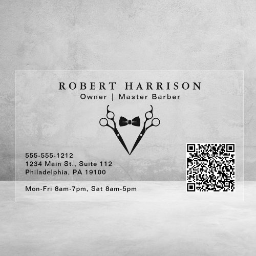 Barbershop Barber QR Code Clear Business Cards