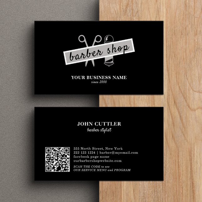 Barbershop barber QR code modern black  Business Card (Creator Uploaded)